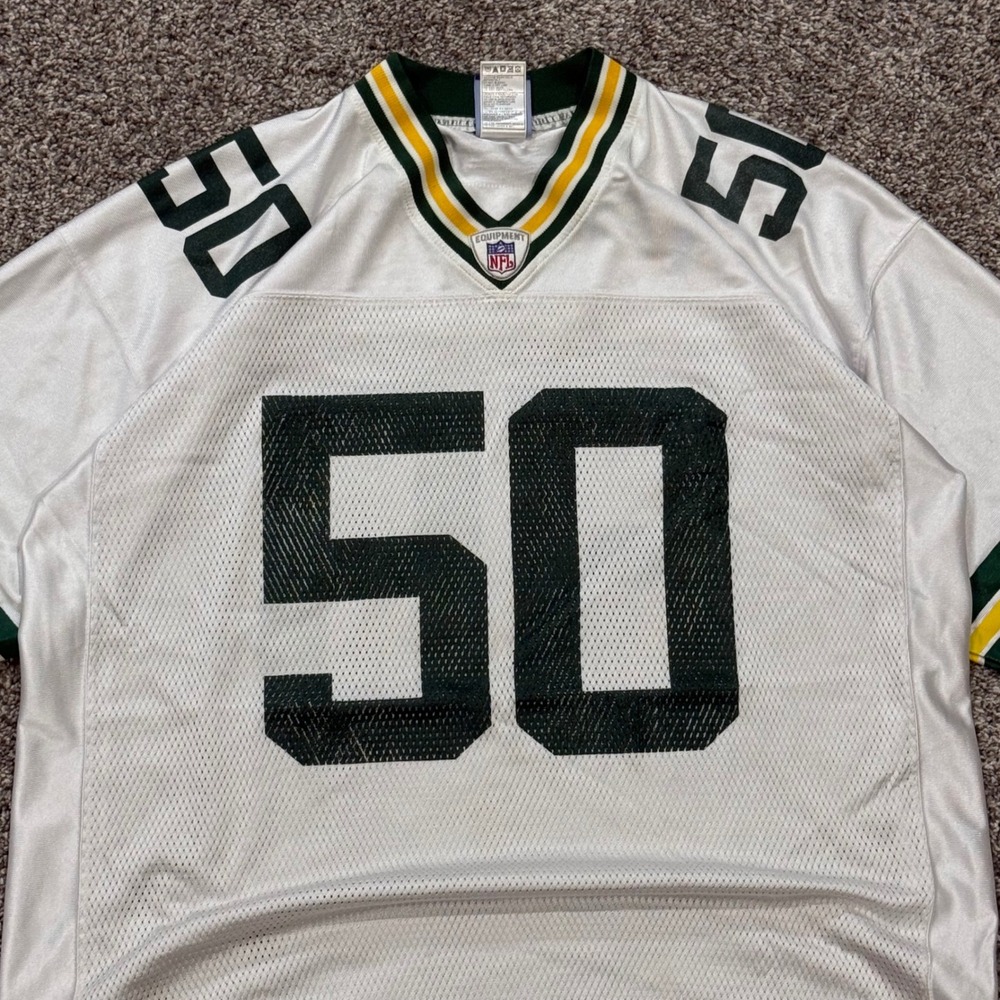 Vintage AJ Hawk Reebok NFL Green Bay Packers #50 Jersey Mens XL Away Football